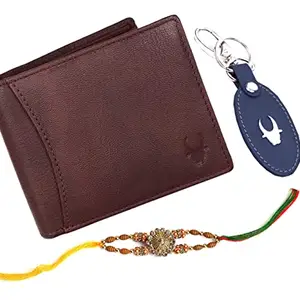 WildHorn Rakhi Gift Hamper for Brother - Classic Men's Combo/Gift Set of Leather Wallet, Keyring and Rakhi for Brother (Maroon)
