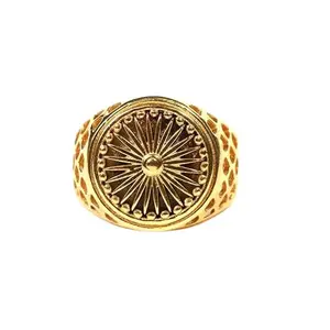 Stand Touch Jewellery Gold Plated Punjabi Floral Design Men's Ring | Finger Ring for Boys & Man (Pack of 1)(Ring Size 24)