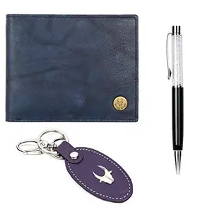 WildHorn Leather Wallet Keychain & Pen Combo for Men