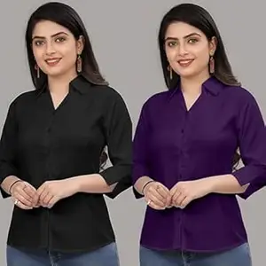 Formal Cotton Blend Shirt for Women with 3/4 Sleeve for Casual Wear Combo of 2