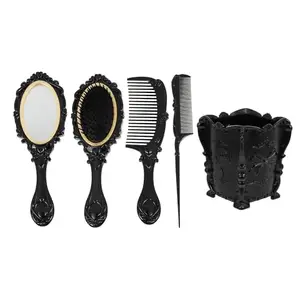 APOEM 4 Pcs Comb With Mirro Set Hair Brushes For Women And Girls (BLACK)