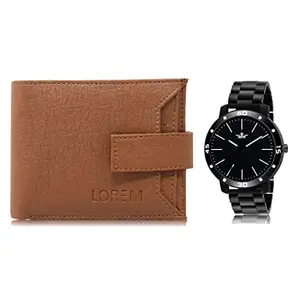 LOREM Combo of Men Watch & Artificial Leather Wallet-FZ-WL10-LR112