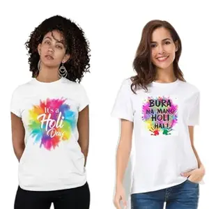 HIMAYAS Rainbow Splash Holi T-Shirt Combo – Lightweight Polyester Combo for Women or Girls White Colour Pack of 2