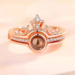 Women Rose Gold Crown Fingure Ring 100 Language (IR538)
