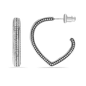LeCalla 925 Sterling Silver BIS Hallmarked Antique CZ Heart Shape Small C Hoops Earring for Women and Girls