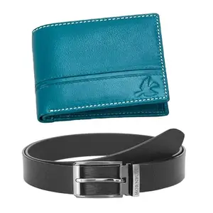 HORNBULL Gift Hamper for Men | Aqua Blue Wallet and Black Belt Mens Combo Gift Set | Leather Wallets for Men | Men's Wallet BWN104154