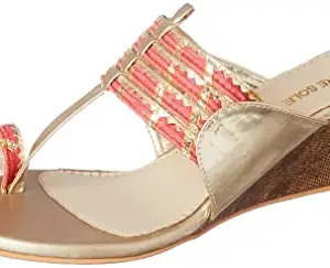 Signature Sole Women Kolhapuri Wedge Red Fashion Sandals-7 UK (40 EU) (10 US) (SS2331