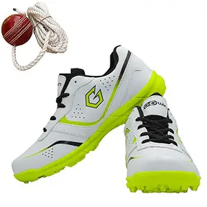 Gowin Academy White/Green Cricket Shoes Size-2 with Practice Hanging Ball Leather with String