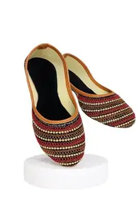 Women's Embroidered Feather Pattern Slip-on Jutti Attractive Design Comfortable Sole, Traditional Indian Flats with Tan Trim, Stylish Casual Fancy Bellies Jooti for Womens & Girls (Jutti_2115) (Black, UK Footwear Size System, Adult, Women, Numeric, Medium, 6)
