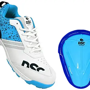 DSC Zooter Cricket Shoe for Men and Boys, Size-9 UK (White-Blue) 1500428 Attitude Cricket Abdominal Guard Men, Multicolour