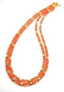 Glitz n Glamor Designer 2 stranded orange glass beads necklace with gold beads