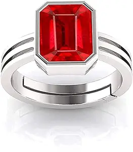 SIDHARTH GEMS Super Quality Burma Ruby Stone 9.00 Ratti with Lab Tested Certified untreated Unheated Natural Manik Gemstone manikya Silver Plated Adjustable Ring for Women and Men
