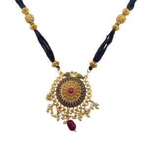 Digital Dress Room Mangalsutra for Women Stylish Heavy Long Mangalsutra Designs Flower Pendant With Laktan Multi Layered Black Beads Chain (42 Inches)