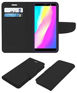 ACM Leather Flip Wallet Front & Back Case Compatible with Ikall K260 Mobile Cover Black