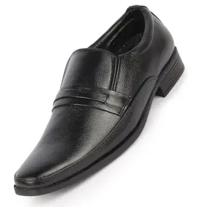 FAUSTO FST KI-904 BLACK-42 Men's Black Genuine Leather Formal Office Work Round Toe Slip On Shoes with Comfort EVA Pad Insole (8 UK)