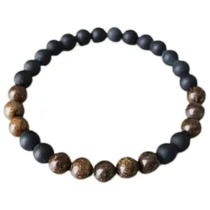 RRJEWELZ Natural Bronzite & Shungite 8mm Round Shape Smooth Cut Beads Stretchable Bracelet for Men & Women.|STBR_RR_02388_6.5