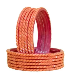 The Golden Cascade Glass Bangles for Women | Cutting Design Glass Bangle for Girls | Daily Use Chudi for Ladies/Audi (Peach, Medium 2.6)