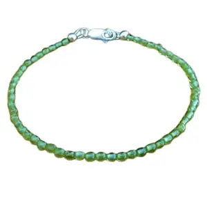 Gems_Hub Silver Plated Bracelet with Green Smooth Peridot Beads – Round 3mm – For Men & Women|FIZA_LINK_05361