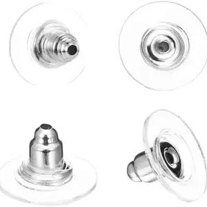 HOPEA JEWELS (200 Pcs approx) Premium Silver Polish Bullet clutch with Silicone Rubber Pad/ Earring Silver Nut/ Earring Back Silver/Rodium Polish Metal Stopper Lock with Silicone or Rubber Pad/ Earring Back Stopper/ Earring Back Supporter/ Earring Stoppers/ Earring Post Back Stopper Silver/ Silver Earring Back Sopper/ Silver Earring Stopper/ Silver Bullet Clutch Earring Back Silicone and Metal.(SILVER)