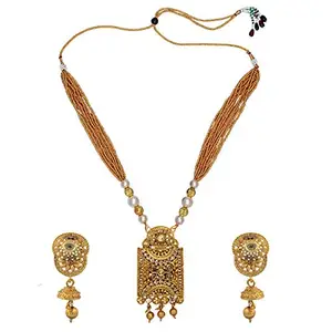 Darsha Collections Alloy Gold Plated Necklace with Heavy Pendant and Jhumki Earrings for Women