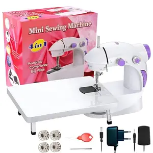 Mini Sewing Machine with Table Set | Tailoring Machine | Hand Sewing Machine with extension table, foot pedal, adapter, White (With Extantion Board)