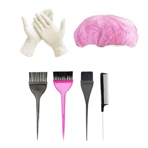 BlackBoss Dye Brush Large & Small 3PCS, 1X Reusable Elastic Shower Cap, 1X Tail Comb And 1X Gloves For Hair Dyeing and Bleaching Pink (Pack Of 6)