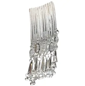 Silver Tone Bangles Set with Hanging Ghungroo Charms (Silver, 2.6)