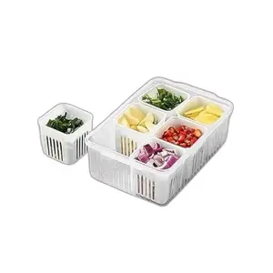 Fridge Storage Organizer Box Set for Vegetable | Drain Cup 6 in 1 Grid Removable Fridge Storage Boxes for Chopped Vegetables |Design - 509 Food Savers