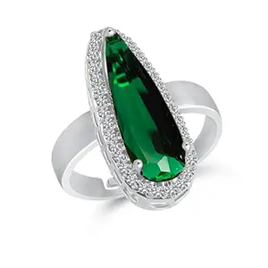VSHINE FASHION JEWELLERY VSHINE Adjustable Ladies Ring Green Coloured American Diamond Rhodium Plated for Women, Girls, Girlfriend & Wife-VSFR1379G