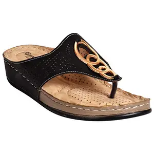 AJANTA Women's Black & Beige Synthetic Leather Sandals (6 UK)