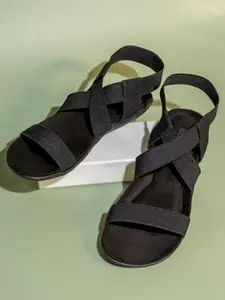 Inc.5 Women Black Solid Open Toe Flats