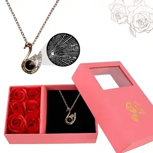 Swan Pendant Necklace with 100 Languages Projection – Romantic Rose Gift Box for Women, Wife, Girlfriend – Elegant Love Jewelry by Euonia Press