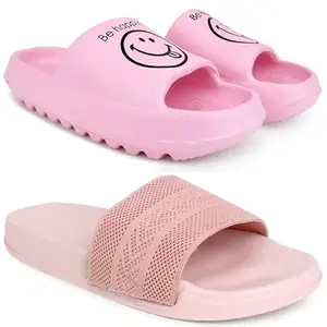 Pampy Angel Combo Pack of 2 Slipper/Flip Flops/Slides for Women,(YW-Smil-Pink,Fly-Arow-Pink),39 (Euro)