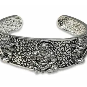 De-Autocare Unisex Adjustable Openable Lock Free God Lord Mahavir Mahabali Shri Bajrangbali Sankat Mochan Hanuman Ji 5 Mukhi Face Hand Cuff Wrist Half Kada Bangle Bracelet for Strength, Protection & Devotion