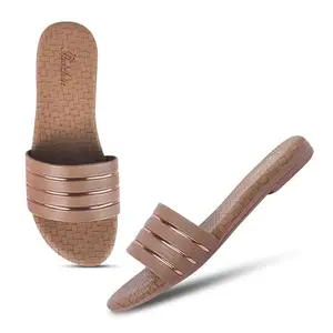 Padchin Women's Round Toe Flats | Soft Stylish Slip-On Open Toe Flats for Women | Sandals | Lightweight Casual Summer Slippers | Comfortable Women's Footwear for Everyday Use Colour Beige Size 36