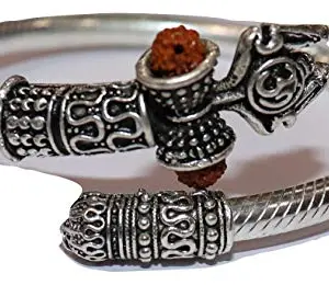 RELIABLE Rudraksha Shiv Trishul Damroo BRACELET || Bahubali OM Mahakal Kada Open Kadas Mahadev Bracelet || Silver Oxidised Plating Brass Kada for Men || RAKHI KADA || OM NAMAH SHIVAY BRACELET