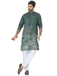 Jompers Embroidered Cotton Kurta with Pyjama (Olive Green, XXL)