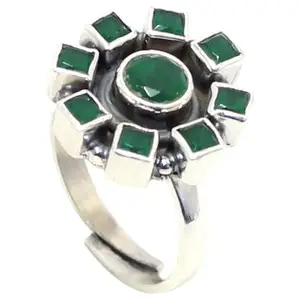 Rajasthan Gems Adjustable Ring 925 Sterling Silver Natural Green Onyx Gem Stone Women Handmade Gift k294
