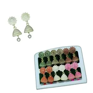 Nirajal jewell Combo of 6 pair Small Colorful Jhumka Jhumki Earring Pearl Earrings For Women and Girls(Multicolor pack of 1)