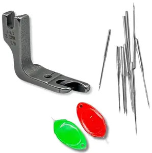 ZENITH Presser Feet Kit, 10 pc DB Size -21 Needles, 2pc Threader, for Industrial Lockstitch Sewing Machine Like Jack F4, Juki, Zoje, Maqi, Umbrella, 95T10 Models (Hemming 1/8 + DB 21 + 2THREADER)