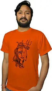 Aisehi Gift Store Lord Shiva Kavad Yatra Print Round Neck Orange T-Shirt (XX-Large)