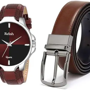 Watch & Belt Combo (Brown) | Leather Belt & Watch Combo for Men | Elegant Gift Set for Boyfriend, Husband, Father & Friends