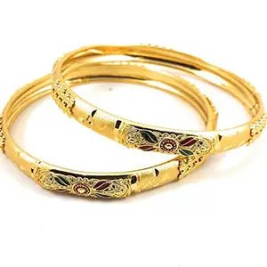 AFJ GOLD Copper Gold Plated Bangles Set for Women (Yellow)