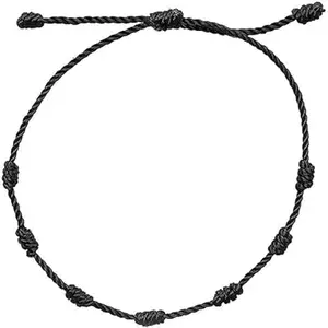 Nazariya Dhaga Knotted Beads Rosary Design Adjustable Black Thread Anklet for Men, Women, Girls & Boys black colour