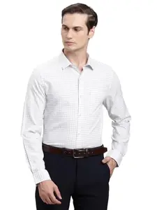 Turtle Men 100% Cotton Regular Fit Off White Checkered Full Sleeve Formal Shirt