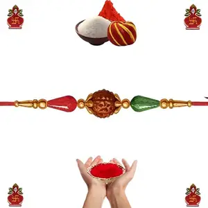 Traditional Rakhi Set for Brother and Bhabhi, Decorative Thread Bracelet with Beads