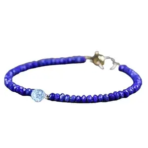 Lady Works Unisex Bracelet Lapis Lazuli With Aquamarine 3.5-8mm Rondelle & Drop Shape Faceted Cut Gemstone Beads 7 Inch Silver Plated Clasp Bracelet| Lcbr_04335