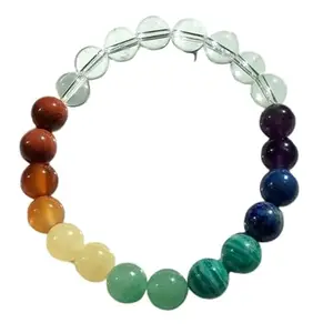 Lady Works Natural 7 Chakra Stone 10mm Round Shape Smooth Cut Beads 7 Inch Stretchable Bracelet For Men & Women. Unisex Bracelet For Healing, Meditation, Prosperity, Gift & Luck|LW_BRST_00002_7.0