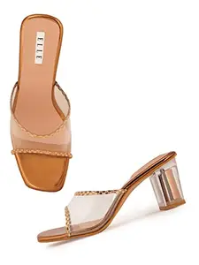 ELLE Women's Gold-Toned Block Heel Sandal