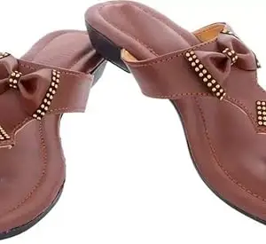 Slip-On Flats/Sandal Women Flats Slippers Stylish Model Fashion Flat Casual Daily Use Ladies Slipper Chappal Flip Flops,Brown Sandal New 9S